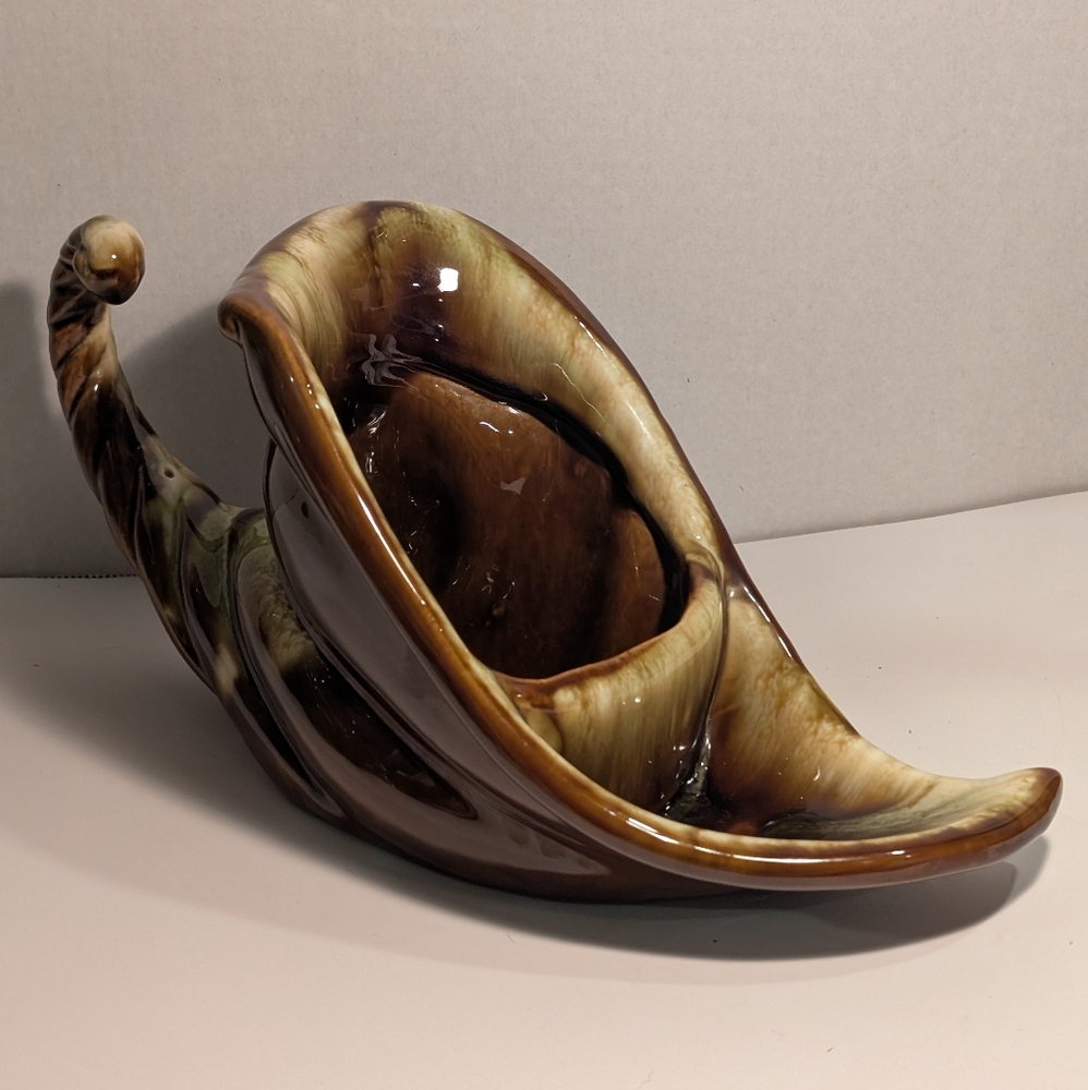 MCM Cornucopia Pottery glazed Brown Cream Autumn Table Decor.